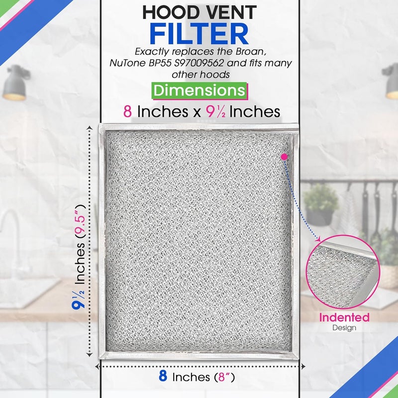 Bagean Stove Hood Vent Filter 8" x 9.5" BP55 Compatible with Broan Range Hood Filter Replacement and NuTone Kitchen Exhaust Fan - Aluminum Screen Blocks Grease & Filters Over Oven Air (2-Pack) - Image 3